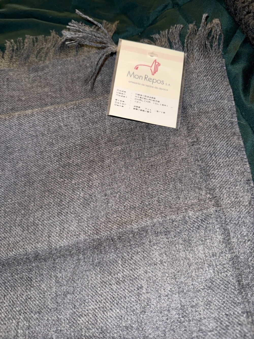 Mon Repos Gray Fringe Wool Blend Scarf